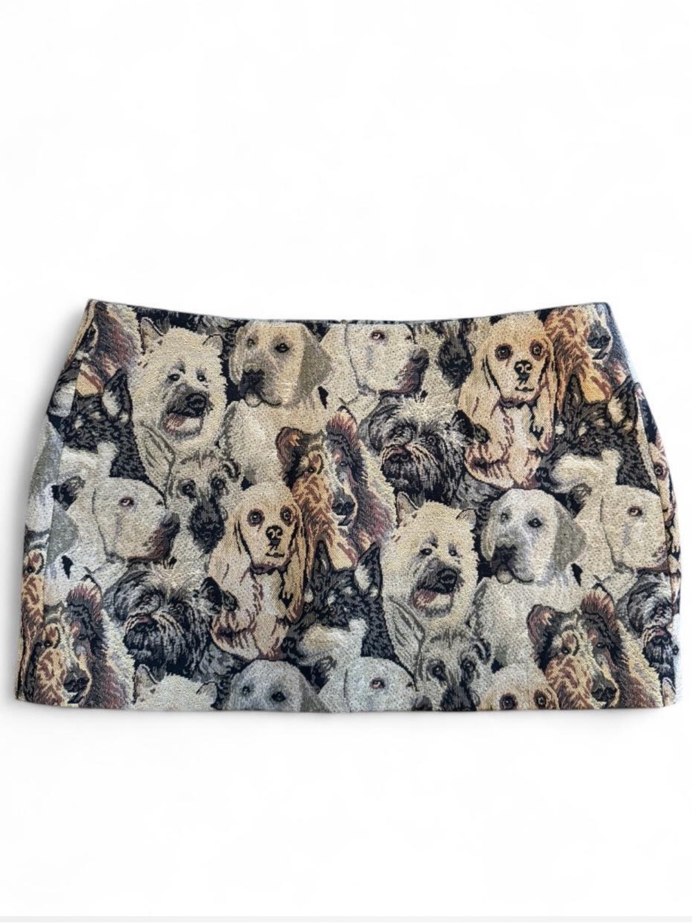 Jeffrey Campbell Maisy Tapestry Dog Print Micro Mini Skirt Low rise XS Brown NWT